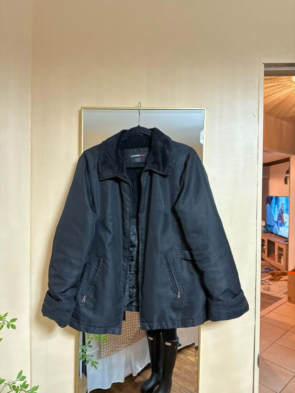 Weather Tamer Black Fleece-Lined Winter Jacket with Faux Fur Collar
